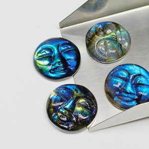 1,2,3,4,5Pcs Natural Labradorite round face Shape Carving, Hand carved face shape Gemstone, labradorite carved Gemstone jewelry Making,18mm