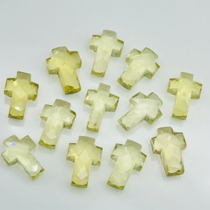 Natural Lemon Quartz Cross Shape Gemstone Beads ~ Faceted Cross Carving Beads ~  15 MM Cross Charm Beads For Jewelry ~ Holy Cross Beads