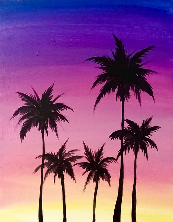 Sunset Palm Tree Painting 24 Etsy