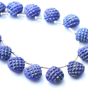 Lapis Hand Craved Heart Brioletts 14mm AAA 8&quot;Inch Strand