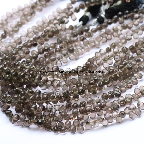 Smoky Quartz Micro Faceted  Teardrops Brioletts 4x6mm AAA+ 8"Inch Strand