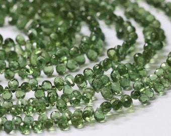 Green Apatite Micro Faceted Teardrop Brioletts 4x7mm AAA 8"inch Strand