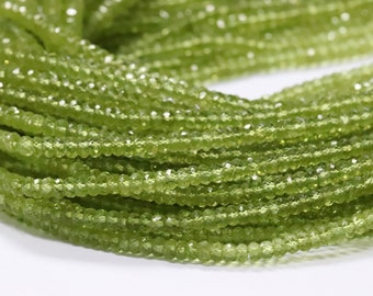Natural Peridot Micro Handmade Faceted Roundel  4-4.5mm AAA 13&quot;inch Strand
