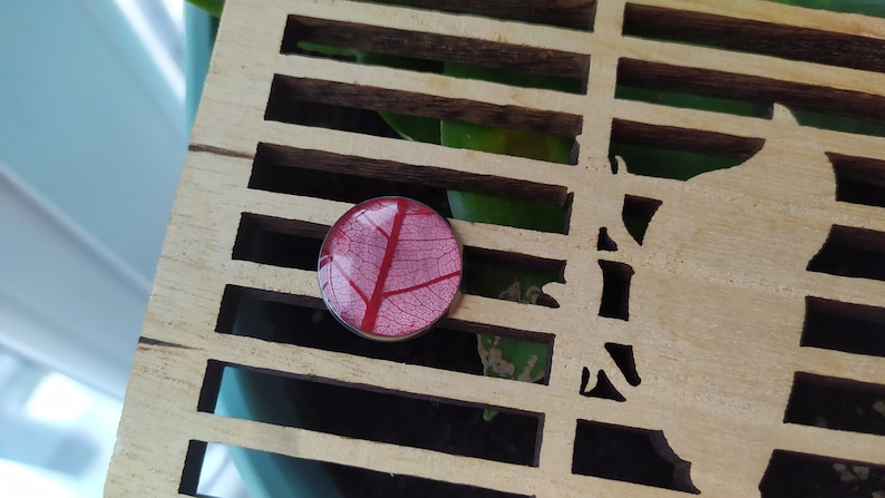 Handmade Ring Free Shipping Real Plant Ring Epoxy Resin Ring Red Leaf Ring Stainless Steel Circle Ring- Botanical Jewelry