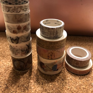 Bruine en neutrale motieven Washi en Washi Tape met vintage thema | 24 inch wastape | Alleen Washi Tape-voorbeelden** | Washi-tape | Decoratieve tape