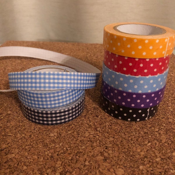 Gemustertes Washi Tape aus Stoff | Karierte Punkte Klebestoff | 1 Meter Gewebeband | *Meterware** | Schleifenband | Dekoratives Klebeband