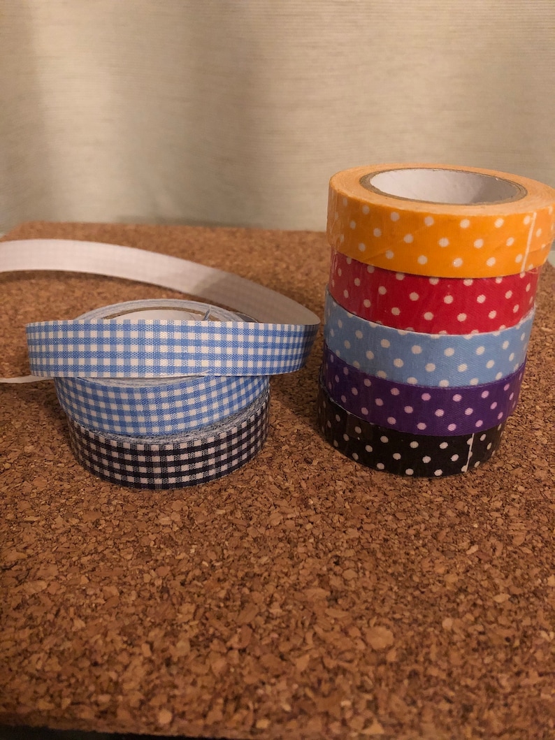 Gemustertes Washi Tape aus Stoff Karierte Punkte Klebestoff 1 Meter Gewebeband Meterware Schleifenband Dekoratives Klebeband Bild 1