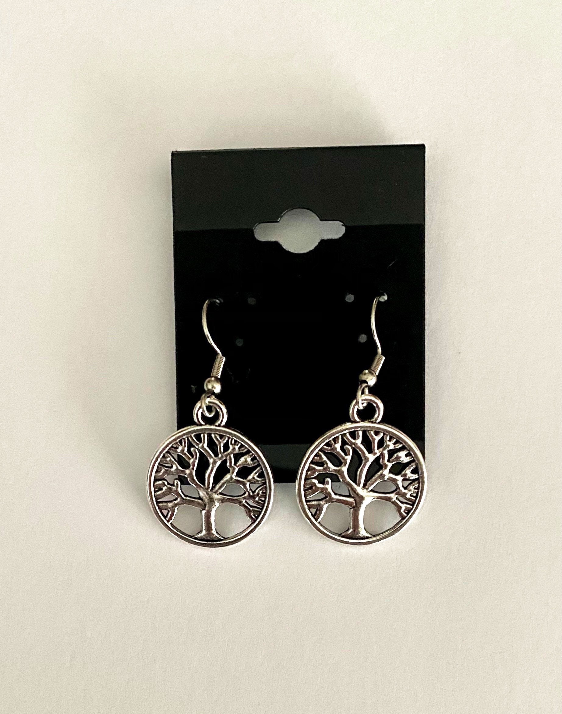 Tree of Life Earrings 024 Tree of Life Earrings Heart Shape Polished Silver Plated Tree of Life Earrings with Stamped Tree