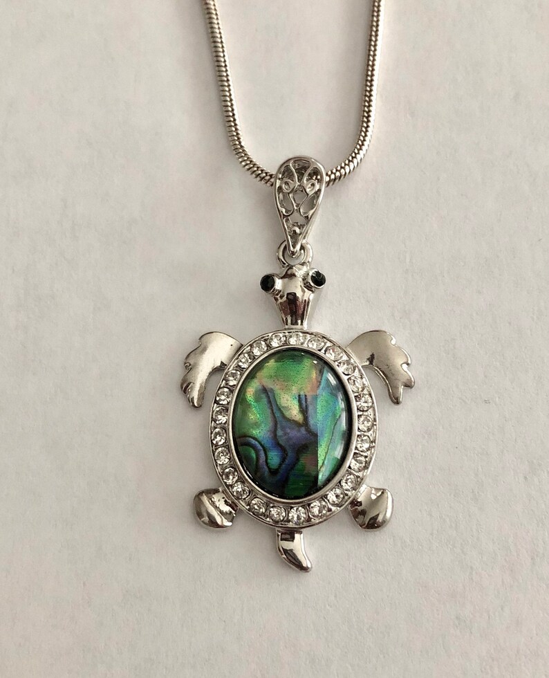 Collar colgante de plata y concha de tortuga marina image 0