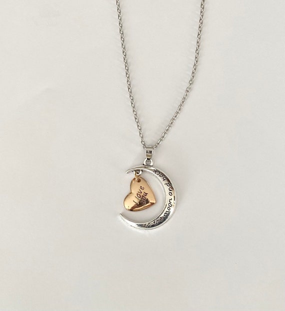 Gold Silver I Love You To The Moon & Back Necklace Pendant Charm Gift Present Wannabedazzled