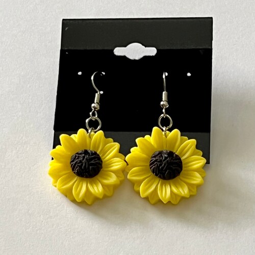 Gold Sunflower Earrings Dangle Bohemian Large Metal Brass Etsy