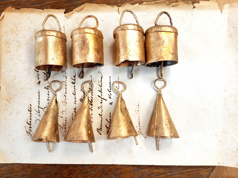 8 Brass Bells, Cow Bells, Cattle bells, Wedding bell favors, wedding favors, Windchime, Vintage Bell, India metal bell, rustic farmhouse 