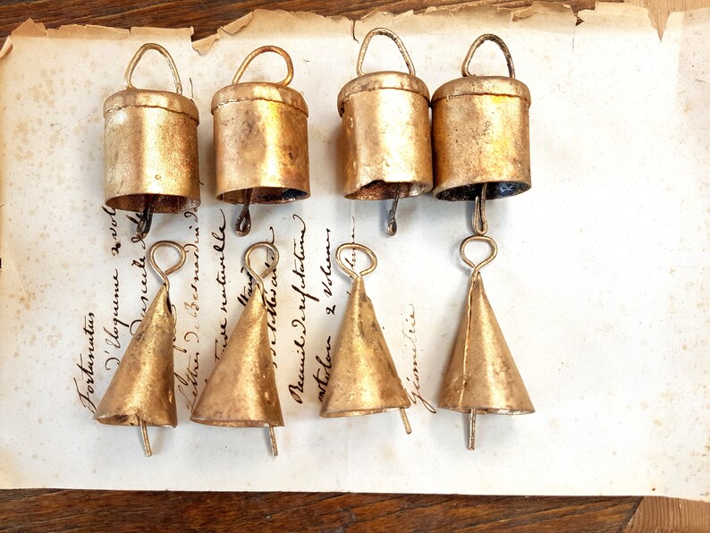 thumbnail image 2 of 2 Sets Of 4 Cow Bells - Rustic Gold Wind Chimes For Xmas & Year-Round Door/Patio Decor 2 of 9
