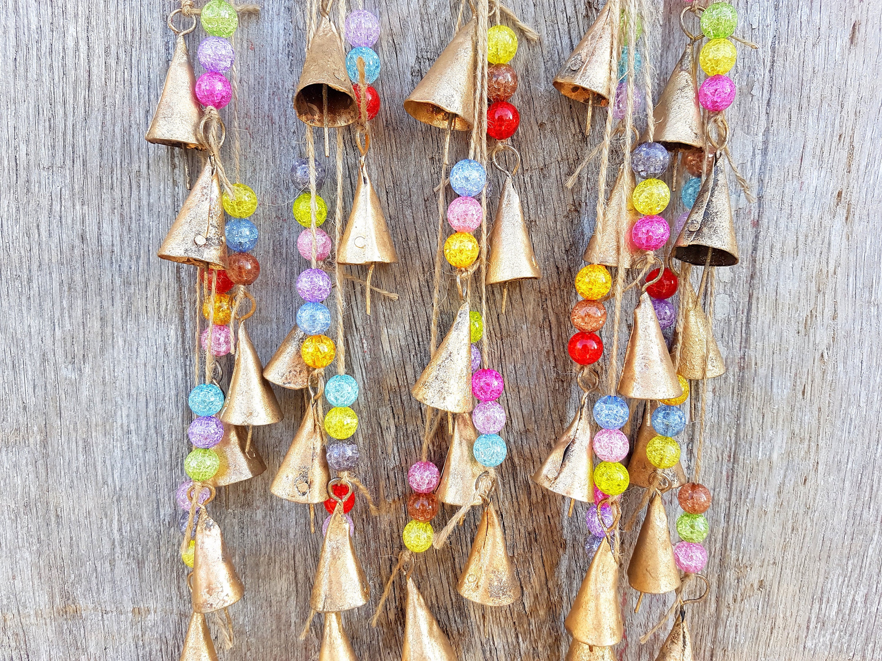 Hippie Boho Windchime avec de Grandes Perles Acryliques Craquelin, Porte-Porte Coloré, Suncatcher Fe