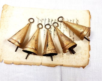 set 5 Large Triangle Bells, Brass Cow Bells, Cattle bells, Musical Windchime, Vintage Bell, Indian bell, door hanger doorbell carillon bell