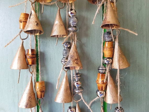 Cow Bells on a String, Windchime With Bamboo and Silver Colored Ornated  Beads, Rustic Wind Chime, Boho, Ethnic, Bohemian, Feng Shui, India -   Canada