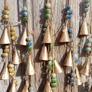 Bells on string, Rustic Windchime, Ceramic beads, Farmhouse Door Hanger, Boho Ethnic, Bohemian, feng shui, wall hanging India, farmhouse