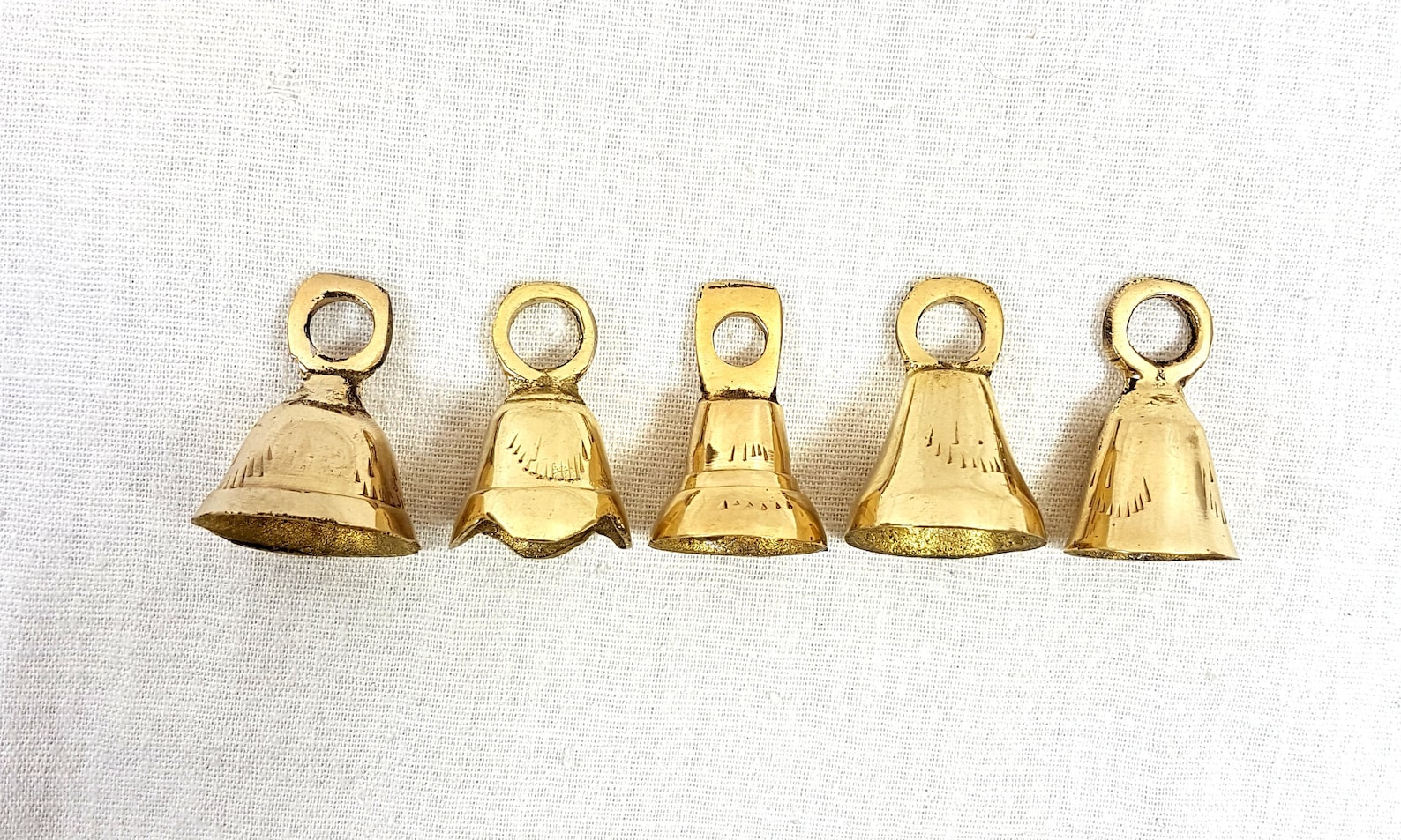 Set of 5 Brass Bells Bells from India bell supplies Sarna image 1.