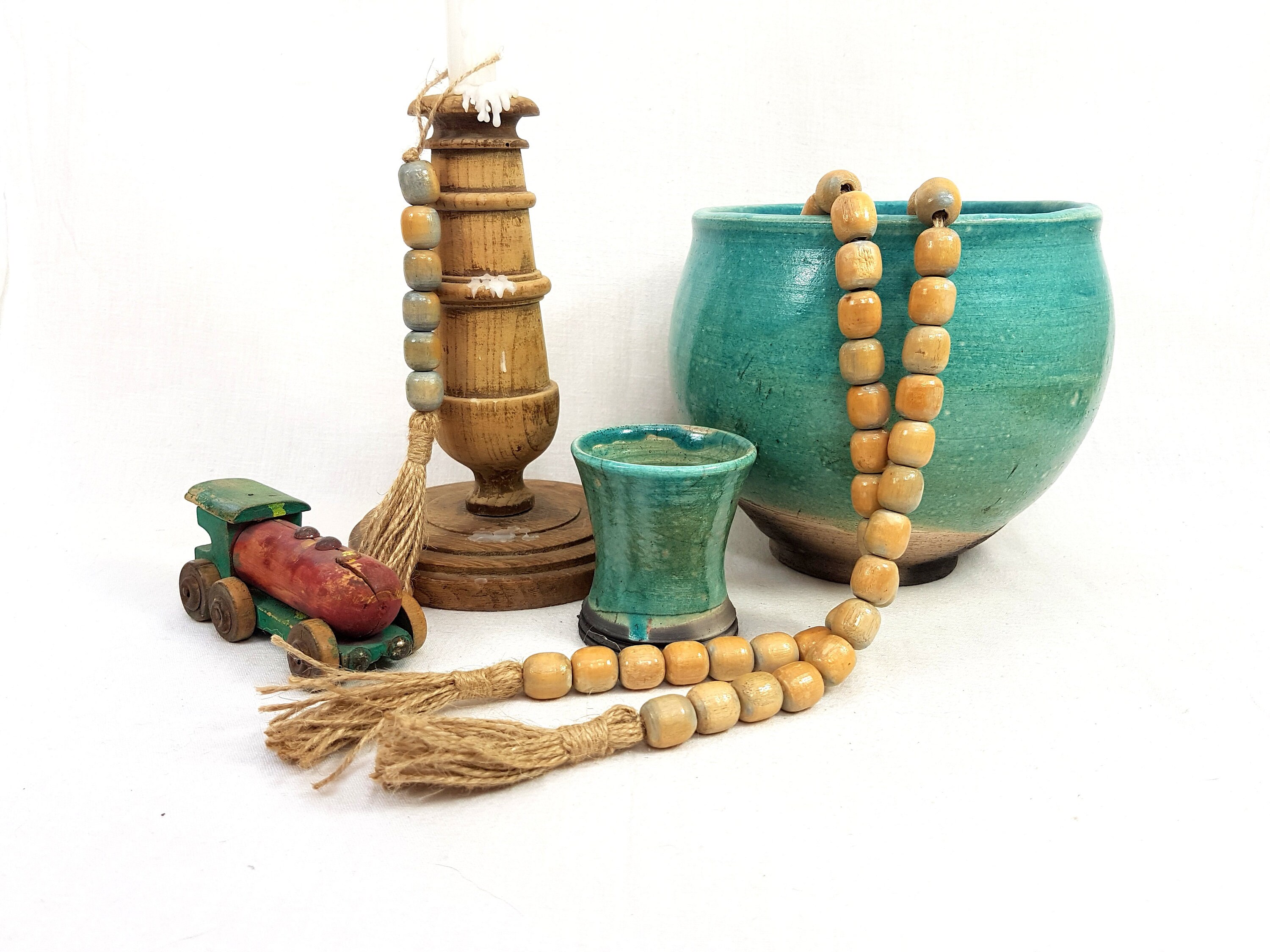 Guirlande de Perles en Bois Vintage avec Glands, Grandes Bois, Vintage, Glands Chanvre Sisal, Brins 