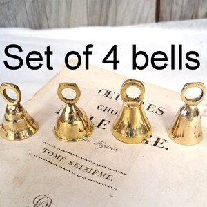 Set of 4 or 5 Brass Bells, Bells from India, bell supplies, Sarna Bells, String, Buddhist Kabbalah, Hanging Bells Engraved Etched Hammered image 6