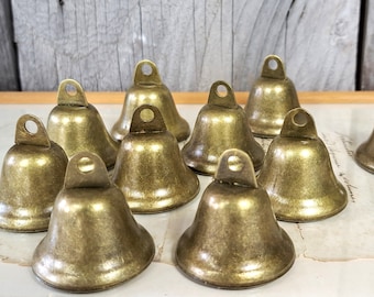 Set of 8 or 10 brass colored iron metal bells, Witch bells, bell supplies, Christmas Decor, Jingle Bells, Pet Pendant, Bells for Festival