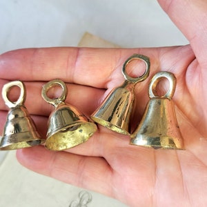 Set of 4 or 5 Brass Bells, Bells from India, bell supplies, Sarna Bells, String, Buddhist Kabbalah, Hanging Bells Engraved Etched Hammered image 7