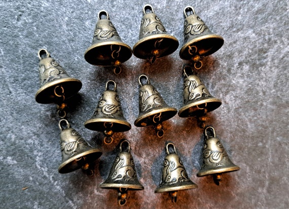 Small Brass Bronze Jingle Bells With Hares Rabbit Bunny and