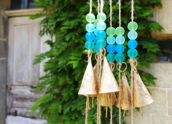 One Windchime Bells, Mobile, Bells on String, Small Bell, Bell Wind Chime,  Vintage Brass Cow Bell, Handmade India Ocean Sea Blue Turquoise -   Canada