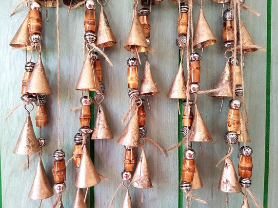 Windchime With Cow Bells on a String With Bamboo and Silver