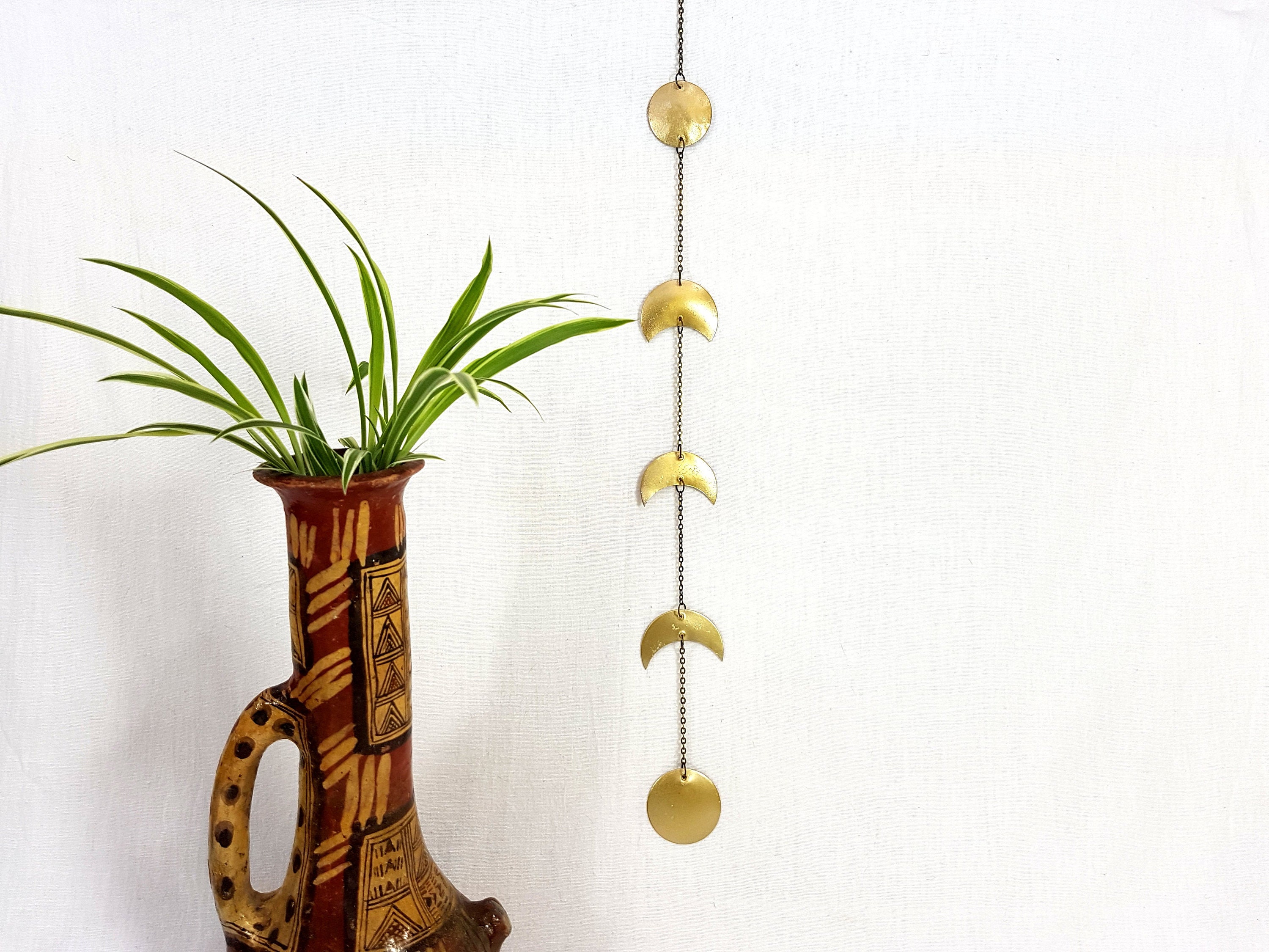 Accrochage Mural en Phase de Lune Or, Décor Métal Laiton, Art Suspendu à La Pleine Lune, Croissant D