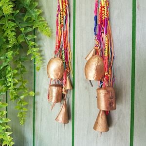 One Colorful Windchime, Window decor, Color Suncatcher, Handmade Door Chime, Musical doorhanger, bronze metal bell, India cow bells, cattle