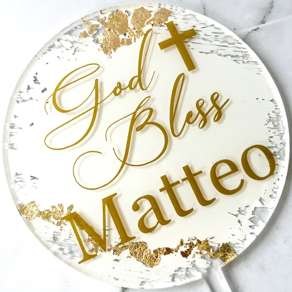 Baptism Cake Topper, God Bless Cake Topper, First Holy Communion Cake Topper, Personalized Cake Topper, Custom Cake Topper, 5" Round Topper