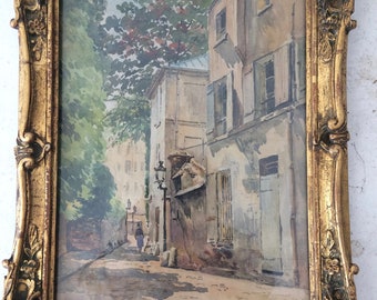 French Original Watercolor, The House of Balzac in Passy, M Richter mis 20th century