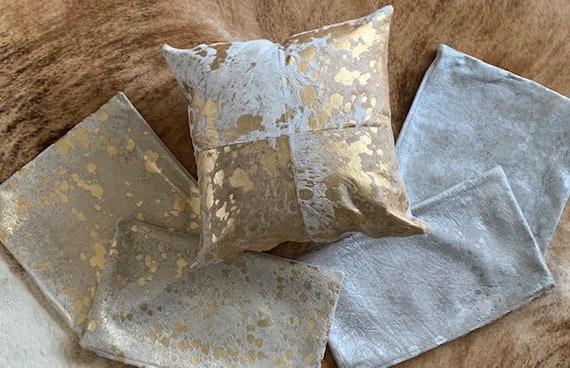 Silver Metallic Cowhide Pillow Cover Cowhide Cushion Cover Cowhide Lumbar Throw Pillow Cover Size 20 in X 11.5 In Etsy