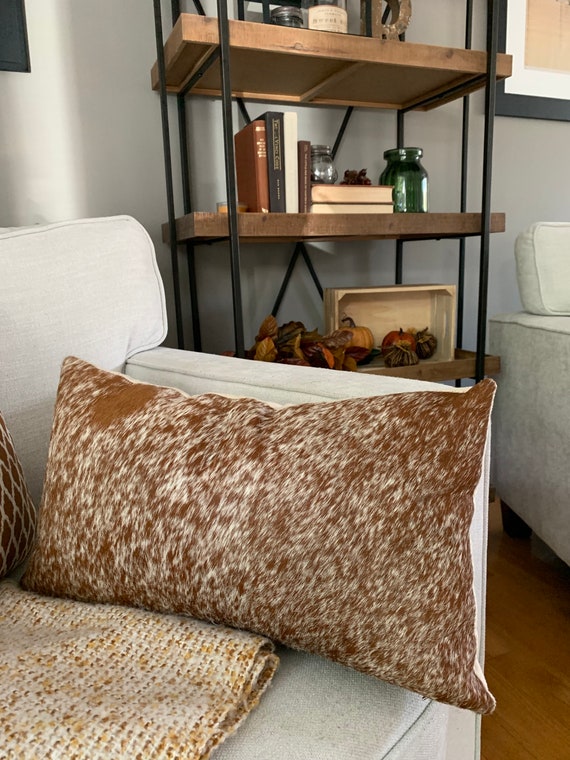 19 x 11 1/2" Speckled Cowhide Pillow Cover / Natural Cowhide Throw Pillow Cover, Cowhide Cushion Cover -Lumbar- Size: 19 in x 11.5 in