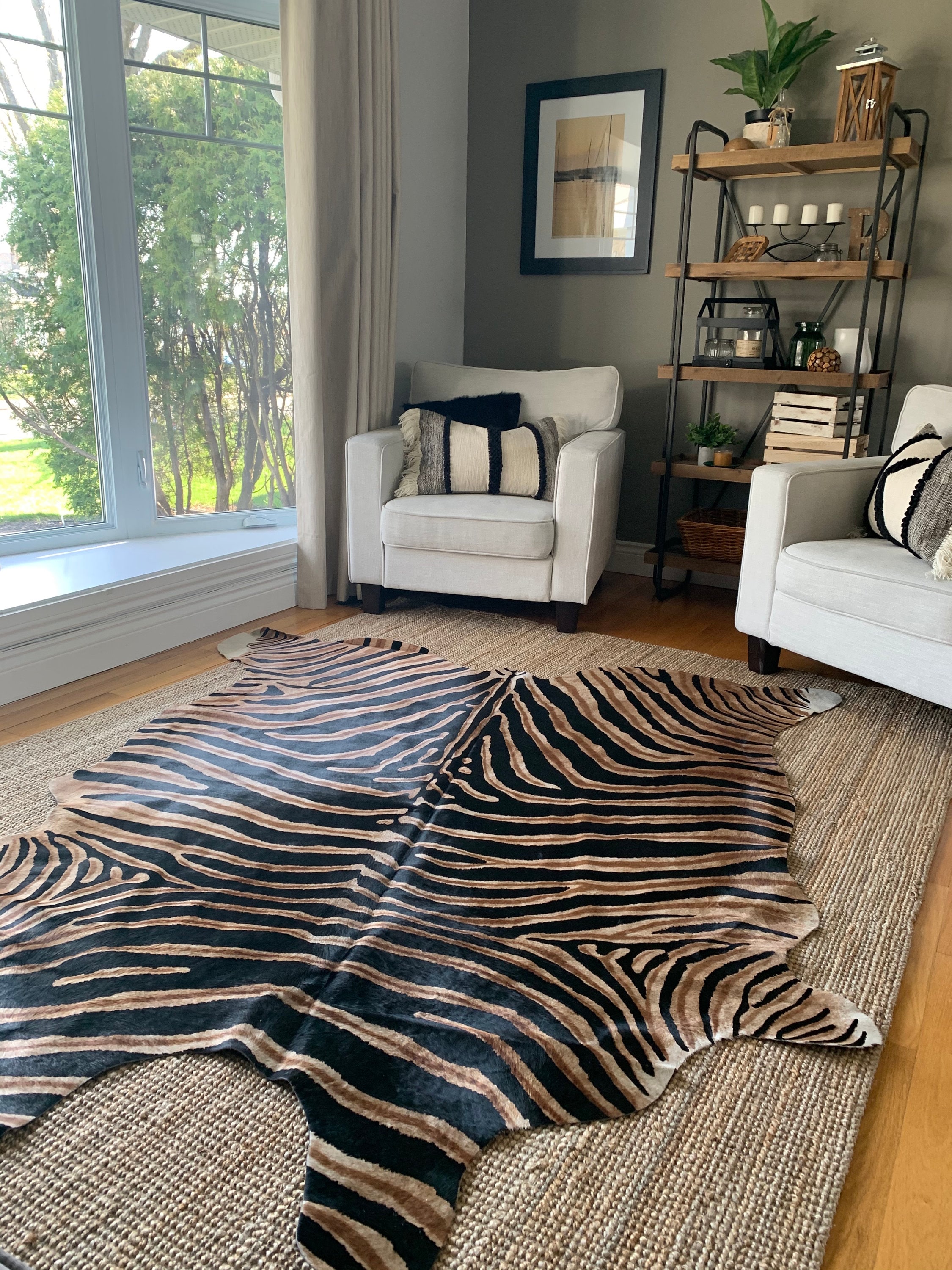 Zebra Cowhide From Brazil/ Dark Zebra Print Cowhide Rug Genuine Pattern /  Dark Brown Inner Stripes Size: Around 7X7 Feet - Etsy