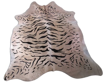 Tiger Cowhide Rug (beautiful and shiny hair/perfecy quality) - Size: 7.2x6.2 feet # C-1690