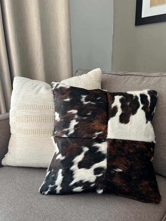 Cowhide Pillow 15 X 15 4 Piece Tricolor Cowhide Pillow Cover Natural Cowhide Pillow Cover Square Size 15 in X 15 Inches Etsy