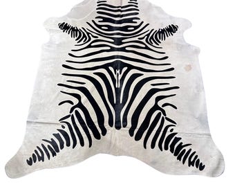 Zebra Print Cowhide Rug (a beige spot) - Size: 7x6.2 feet # D-893