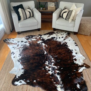 Tricolor Cowhide, Speckled Longhorn Cowhide Rug, Brown and White Hide Rug, Cowhide Carpet, Tricolor Cow Skin Rug, Tricolor Hide Rug image 3