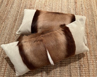 2 Springbok Throw Pillow Cover Set, Springbok Hide Cushion Cover, Springbok Pillow Cover - Size: 21x10 inches