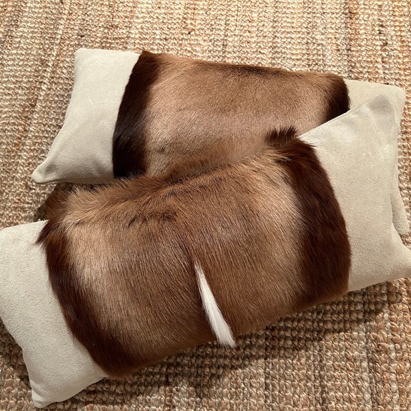 2 Springbok Throw Pillow Cover Set, Springbok Hide Cushion Cover, Springbok Pillow Cover - Size: 21x10 inches