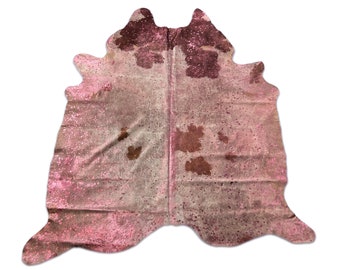 Spotted Cowhide Rug with Pink Metallic Acid Washed - Size: 7x6 feet # D-324