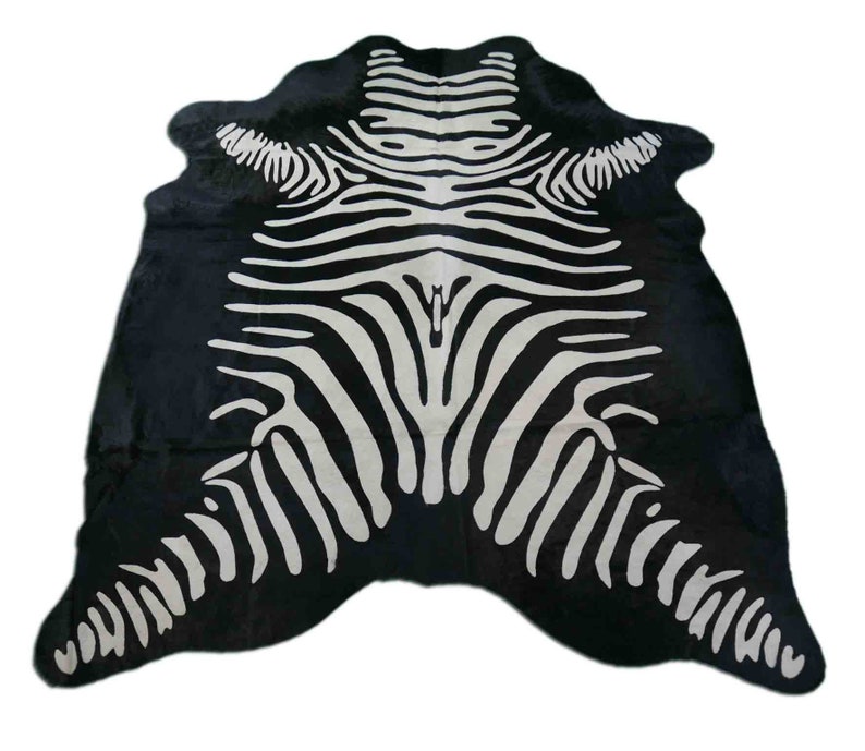 Reverse Zebra Print Cowhide Rug C 153