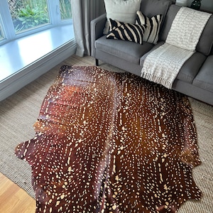 Axis Deer Print Cowhide Rug (beige spots)/ Deer Cowhide Rug/ Antelope Print Cowhide, Deer Cowhide Skin - Average Size: 6 1/2 x 6 FT