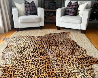 Leopard Cowhide Rug, Leopard Print Cowhide, Leopard Cowhide Average Size: 7X6 feet