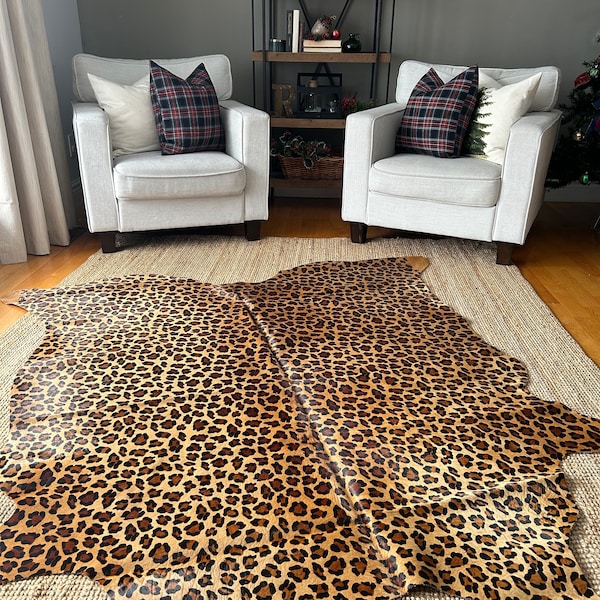 Tappeto in pelle di vacchetta leopardata, pelle di vacchetta con stampa leopardata, pelle di vacchetta leopardata Dimensioni medie: 7X6 piedi