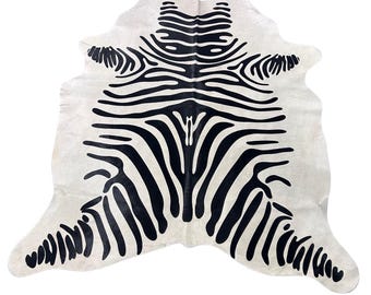 Zebra Cowhide Rug (good quality) - Size: 6.7x5.7 feet # Y-084
