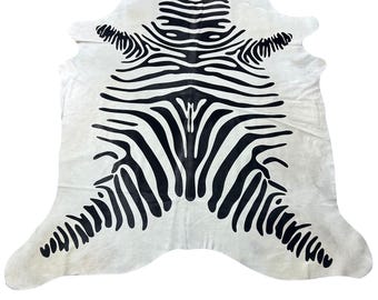 Zebra Cowhide Rug (good quality) - Size: 7.2x6.5 feet # Y-087