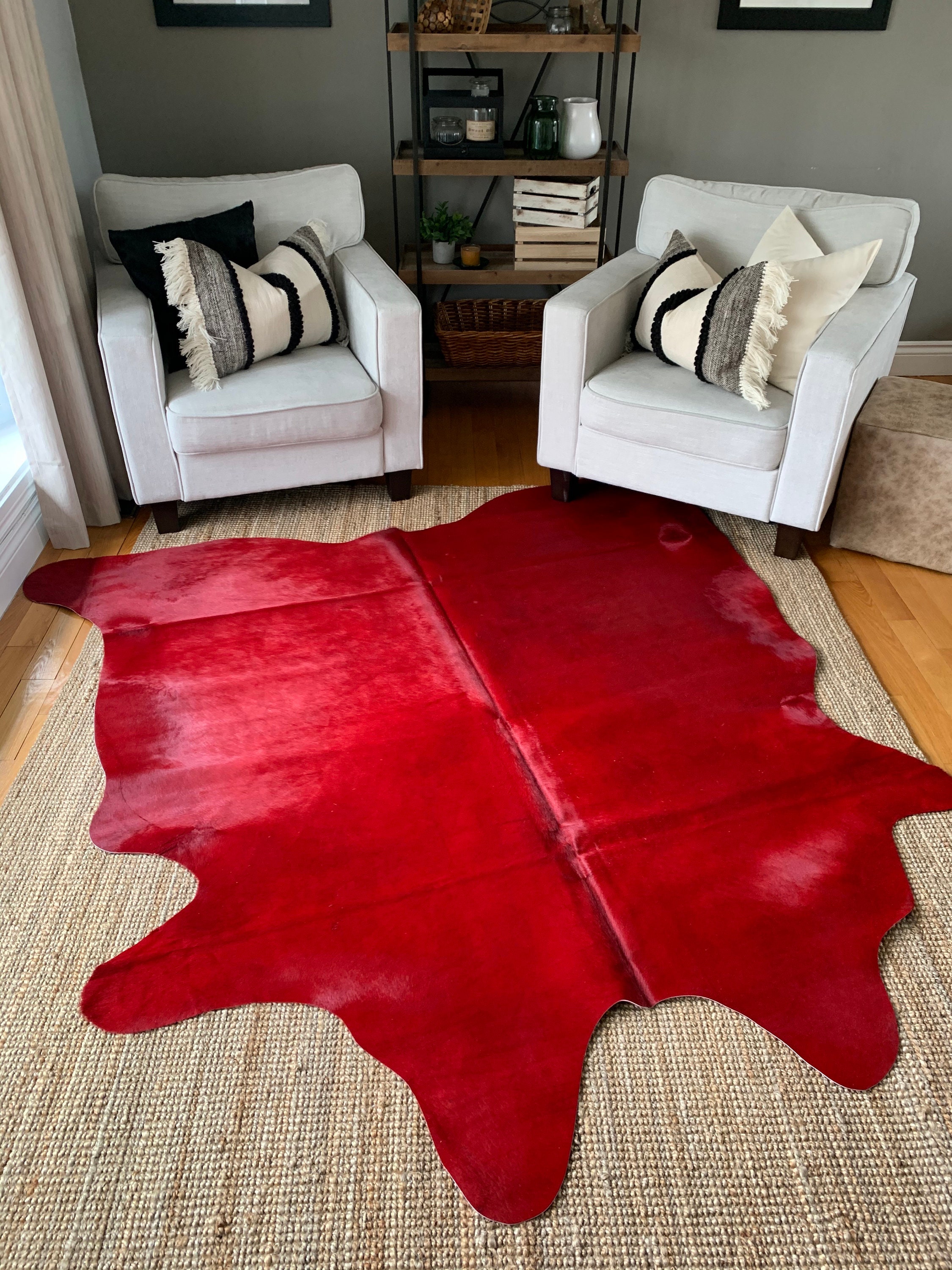 Dyed Red Cowhide Rug WITH BACKING Size 7 x 6 3/4 FT Etsy